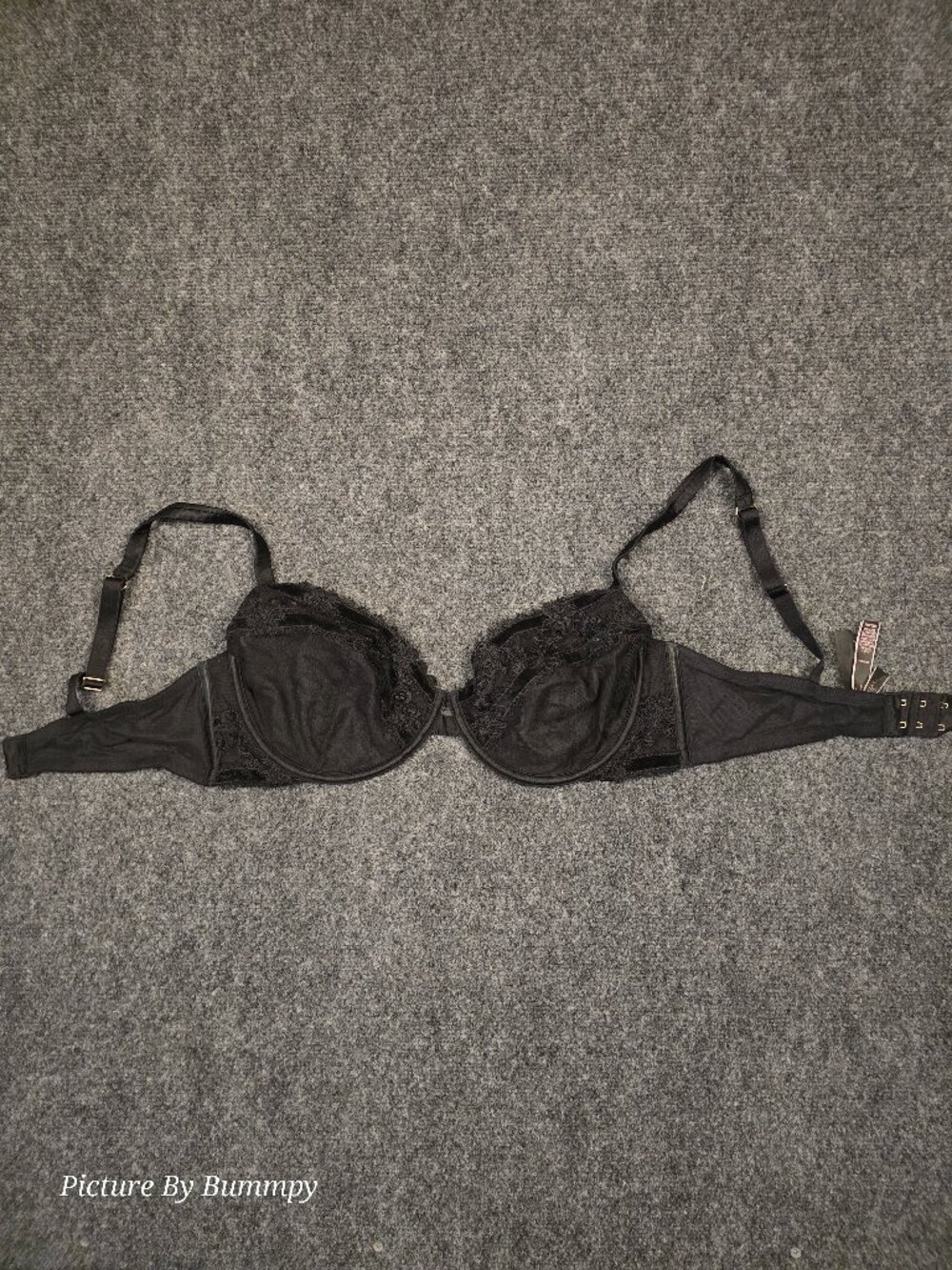 ictoria's Secret Luxe Lingerie Unlined Mesh Velvet Demi Bra 38D Black